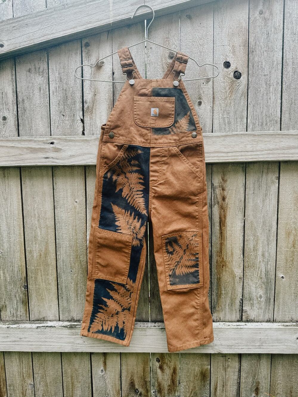 one of one botanical sunprinted Carhartt overalls | kids 4T | upcycled overalls